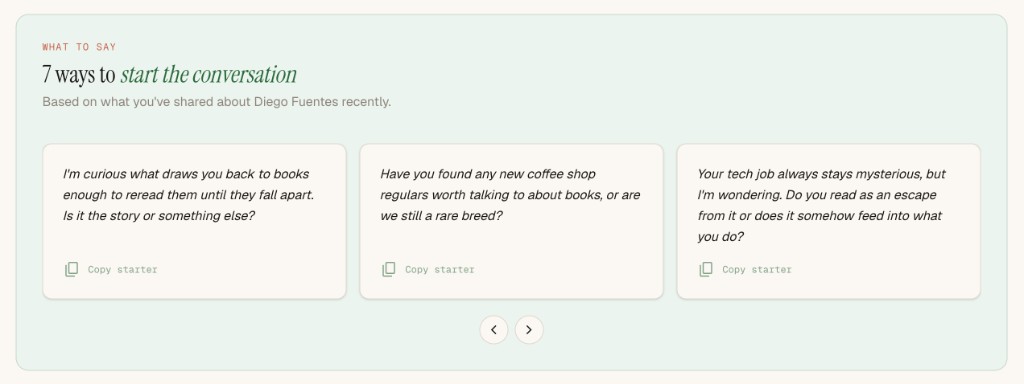 Conversation starters with copy starter actions